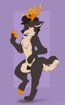 andromorph animal_genitalia animal_vulva anthro antlers brown_body canine_genitalia canine_vulva fur genitals horn intersex mane mid_transformation orange_eyes simple_background solo sparkles toony transformation vulva symrea canid canine deer mammal 5:8 hi_res sketch