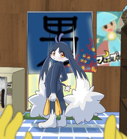 anthro black_body black_fur blush butt duo first_person_view fur long_ears looking_at_viewer looking_back looking_back_at_viewer male multicolored_body multicolored_fur nude short_tail solo_focus tail text two_tone_body two_tone_fur white_body white_fur young young_male arpkgrow bandai_namco klonoa_(series) klonoa domestic_cat felid feline felis mammal character_request japanese_text