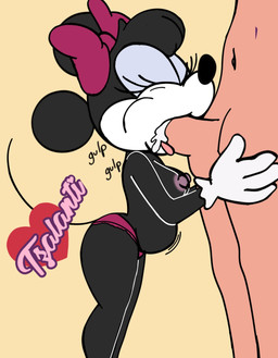 accessory anthro balls bangs black_body bodily_fluids breasts clothed clothing cum cum_in_mouth cum_inflated_belly cum_inflation cum_inside duo female genital_fluids genitals gloves hair_accessory hair_ribbon handwear inflation male male/female male_human nude nude_female nude_male oral penis ribbons tail topless topless_female underwear tzalanti disney minnie_mouse human mammal mouse murid murine rodent hi_res
