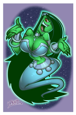 black_hair border breasts cleavage clothed clothing female hair lips looking_at_viewer navel not_furry open_mouth red_eyes solo white_border wagner danny_phantom nickelodeon desiree_(danny_phantom) ghost spirit