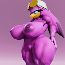 abs anthro areola beak big_breasts black_nails blue_eyes breasts collarbone colored_nails eyelashes eyewear feathers female genitals huge_breasts muscular muscular_anthro muscular_female muscular_thighs nails navel nipples purple_areola purple_background purple_body purple_feathers purple_nipples simple_background solo sunglasses thick_eyelashes thick_thighs vulva yellow_beak vulkyasha sega sonic_riders sonic_the_hedgehog_(series) wave_the_swallow avian bird hirundinid oscine passerine swallow_(bird) 1:1 3d_(artwork) digital_media_(artwork) hi_res