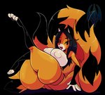 anthro areola big_breasts big_butt breasts butt female fur huge_butt multi_tail nude orange_body orange_fur solo tail thick_thighs jeffron inksune canid canine fox mammal