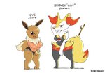 anthro anthrofied big_breasts blush breasts clothed clothing duo female hair hair_over_eye inner_ear_fluff one_eye_obstructed pokemorph simple_background stick text tuft white_background joaoppereiraus nintendo pokemon brit_(joaoppereiraus) eve_(joaoppereiraus) braixen eevee generation_1_pokemon generation_6_pokemon pokemon_(species) 2019 digital_media_(artwork) english_text hi_res