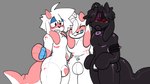 anthro black_body blush bulge collar donut_mouth drone dronesuit eyes_closed featureless_chest flustered grey_background group hair handle handles_on_thighs heart_symbol horn inflatable latex_body lock_bulge lock_symbol male male/male mastectomy_scar null null_bulge open_mouth pawpads paws pecs pink_body plushie purple_body scar simple_background thick_thighs tongue tongue_out trio visibly_trans visor white_body white_hair midnite_fsnax rox_(midnite_fsnax) animate_inanimate bovid caprine goat hybrid living_inflatable living_plushie living_sex_doll mammal 16:9 hi_res widescreen trans_(lore) trans_man_(lore)