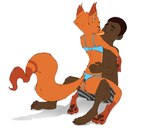 3_toes 5_toes anthro barefoot black_pawpads boxers_(clothing) brown_hair canid canine claws clothing dark_body dark_skin disney duo eyes_closed fan_character feet female female_on_human fox fur hair heart_symbol hug human human_on_anthro interspecies kissing male male/female male_on_anthro mammal megan_fawkes orange_body orange_fur pawpads paws plantigrade quentin_(zylo24) red_fox ruffu self_insert simple_background soles toes true_fox underwear white_background zootopia