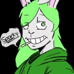 anthro clothed clothing female fur green_hair grey_body grey_fur hair looking_at_viewer smile smoking solo text youtuber riledsquid sparky(youtube) hare lagomorph leporid mammal 1:1 2018 alpha_channel digital_media_(artwork)