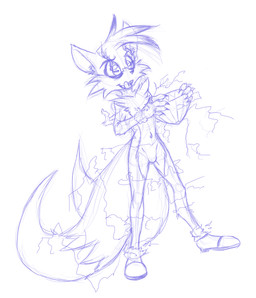 anthro chaos_emerald corruption gem male multi_tail solo tail dragga sega sonic_the_hedgehog_(series) miles_prower canid canine fox mammal blue_and_white monochrome