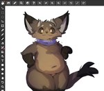 2_horns :3 anthro belly black_body black_fur black_nose black_sclera blue_scarf brown_body brown_fur closed_smile deep_navel dipstick_ears dipstick_tail ear_markings eyebrows featureless_chest featureless_crotch femboy front_view fur gloves_(marking) hand_on_hip happy horn looking_at_viewer male markings mostly_nude mouth_closed multicolored_ears navel no_pupils overweight overweight_anthro overweight_male scarf scarf_only smile tail tail_markings wide_hips yellow_eyes soarfloh syloh_(soarfloh) canid canine fox mammal 2025 cel_shading digital_media_(artwork) hi_res portrait shaded three-quarter_portrait