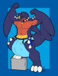 anthro anthrofied balls big_balls big_bulge big_muscles bulge clothing collar flexing genitals huge_balls huge_bulge huge_muscles hyper hyper_balls hyper_bulge hyper_genitalia male muscular muscular_anthro muscular_male plantigrade podium smile solo underwear kokoro-doll nintendo pokemon garchomp generation_4_pokemon pokemon_(species) hi_res