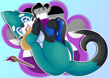 2_tails 3_fingers 3_toes asexual_pride_colors brush feet feral fingers foot_focus full_foot_pawpads ink lgbt_pride lying male membrane_(anatomy) multi_tail on_back paintbrush pawpads paws presenting pride_color_flag pride_colors ring smile soles solo tail toes webbed_feet nid15 nintendo pokemon mokata_(buizel) buizel generation_4_pokemon mammal mustelid otter pokemon_(species) hi_res