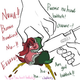 abuse ambiguous_feral ambiguous_gender ambiguous_human animal_abuse baby_talk bound color_coded_text duo_focus feces feral fur glue glue_gun green_body green_fur green_hair group hair holding_object hug mostly_offscreen_character pooping red_body red_eyes red_fur red_hair size_difference tail text trio young young_ambiguous young_feral yellowcottoncandy030 fluffy_pony fluffy_pony_(species) human mammal 1:1 2025 digital_media_(artwork) english_text hi_res