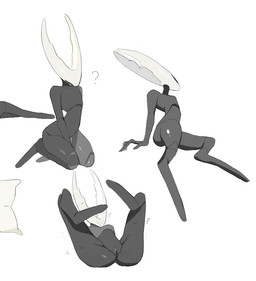 2_horns anthro biped black_body blush blush_lines butt embarrassing_nudity female front_view genitals glistening glistening_legs hands_between_legs hollow_eyes horn humanoid_hands looking_aside question_mark segmented_body sitting solo vulva white_face milktea25424633 hollow_knight_(franchise) team_cherry hollow_knight_(character) pure_vessel_(hollow_knight) arthropod insect vessel_(species) chinese_description digital_drawing_(artwork) digital_media_(artwork) multiple_images nonbinary_(lore)
