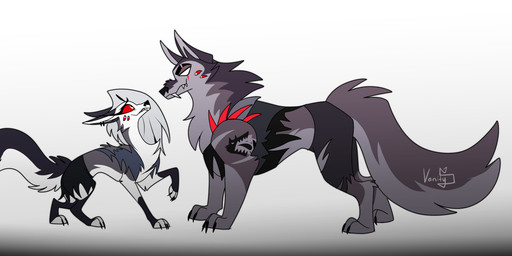 ambiguous_gender athletic athletic_ambiguous athletic_feral clothed clothed_feral clothing countershading digitigrade duo ear_piercing ears_back facial_scar fangs feral feralized fur grey_body grey_fur looking_at_another multi_eye paws piercing pivoted_ears raised_paw red_sclera scar shy simple_background size_difference smile teeth white_background white_body white_fur vanity0329 hellaverse helluva_boss mythology feral_loona_(helluva_boss) loona_(helluva_boss) vortex_(helluva_boss) canid canid_demon canine demon hellhound mammal mythological_canine mythological_creature absurd_res hi_res female_(lore) male_(lore)