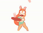 anthro beverage bodily_fluids bottomwear breasts clothing clumsy coconut crying drupe_(fruit) female food fruit hair medium_breasts orange_hair plant skirt slipping solo tears thick_thighs topwear tray wide_hips funkykola lagomorph leporid mammal rabbit 2d_animation animated frame_by_frame no_sound short_playtime webm