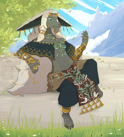 anthro barefoot biped claws feet finger_claws fur grey_body grey_fur hair long_hair male solo toe_claws white_hair syleaf nintendo tears_of_the_kingdom the_legend_of_zelda rauru_(tears_of_the_kingdom) zonai absurd_res hi_res