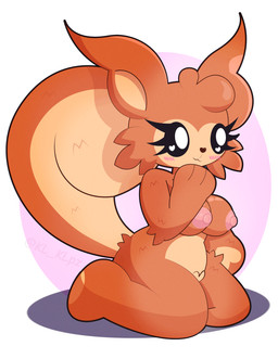 anthro areola black_eyes blush female fluffy fluffy_tail nude nude_female solo squirrel_tail tail kl_klpz mammal rodent sciurid tree_squirrel hi_res