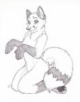 animal_genitalia anthro genitals kneeling looking_at_viewer male nude pawpads sheath simple_background smile solo white_background year kwik_(artist) xijque canid canine fox mammal 2014 archived_source greyscale monochrome signature traditional_media_(artwork)