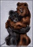 anthro bodily_fluids brown_eyes comfort crying duo hug male muscular overweight sad slightly_chubby standing tears vintage werepuppy bear mammal 1999