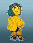 big_breasts breasts clothing eyewear female footwear glasses high_heels holding_breast inverted_nipples nipples sagging_breasts scales shoes solo crouchingli0n lego lego_monkie_kid mythology dragon humanoid hybrid mythological_creature mythological_scalie scalie hi_res