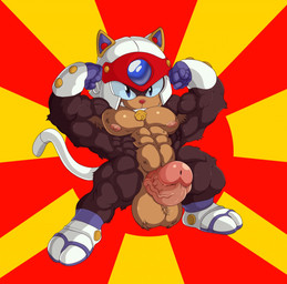anthro armor armpit_hair balls big_balls big_penis body_hair brown_body brown_fur flexing flexing_bicep flexing_both_biceps fur genitals headgear helmet huge_balls huge_penis humanoid_genitalia humanoid_penis hyper hyper_balls hyper_genitalia hyper_penis male muscular muscular_anthro muscular_male nipples pecs penis shortstack shortstack_male solo blackbear utx-shapeshifter samurai_pizza_cats speedy_cerviche domestic_cat felid feline felis mammal hi_res