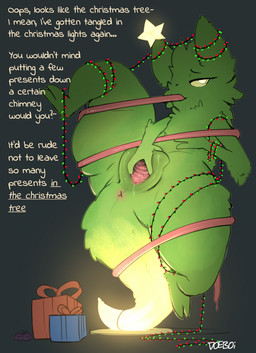 anus bodily_fluids bound eyelashes female fur genital_fluids genitals gift glowing glowing_tail green_body green_ears green_fur green_tail long_tongue on_tail plump_labia self-bondage solo spread_vulva spreading star string_lights tail text thick_thighs tongue vaginal_fluids vulva doeboi rain_world videocult saint_(rain_world) slugcat english_text hi_res