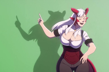 big_breasts bouncing_breasts breasts cleavage clothed clothing dancing dragon_horn dragon_tail eyes_closed female female_humanoid green_background hair hand_on_hip horn humanoid_pointy_ears long_hair music open_mouth pointy_ears red_ears red_horn red_tail shadow sharp_teeth simple_background smile solo tail teeth white_hair wide_hips randomtanstudio azumanga_daioh mythology ryu_(randomtanstudio) animal_humanoid dragon dragon_humanoid humanoid mythological_creature mythological_scalie scalie 3:2 animated hi_res japanese_audio meme short_playtime sound video