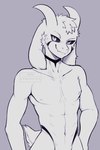 anthro athletic athletic_anthro athletic_male black_sclera fur horn long_ears looking_at_viewer male navel nude simple_background smile solo white_body white_fur kanookies undertale undertale_(series) asriel_dreemurr_(god_form) boss_monster_(undertale) bovid caprine goat mammal absurd_res hi_res