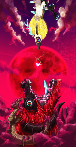 ambiguous_gender back_spikes black_body black_scales blonde_hair claws cloud detailed_background duo eyelashes facing_each_other feral flying hair horn moon open_mouth outside red_hair red_moon red_sky scales side_view sky spikes spikes_(anatomy) teeth tongue white_body white_scales aono_inori mythology nintendo tears_of_the_kingdom the_legend_of_zelda demon_dragon_(totk) light_dragon_(totk) dragon eastern_dragon mythological_creature mythological_scalie scalie 2024 detailed hi_res