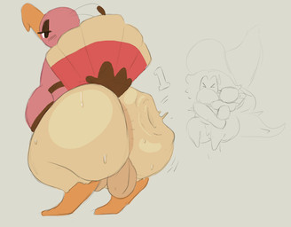 anthro backsack balls bodily_fluids butt genitals greenie_(theroostz) male smacking_ass solo sweat theroostz miitopia twerkey avian bird galliform phasianid turkey hi_res