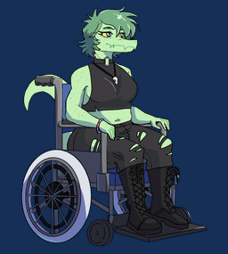 alternate_costume alternative_fashion anthro big_breasts biped black_boots black_bottomwear black_clothing black_crop_top black_footwear black_pants black_shirt black_topwear bone boots bottomwear bracelet breasts clothed clothed_anthro clothed_female clothing cosplay crop_top disability female fingers footwear freckled_arms freckled_face freckles goth green_body green_hair green_scales grey_eyes hair humanoid_hands jewelry knee_boots knee_highs legwear long_tail midriff navel necklace neutral_expression non-mammal_breasts pants paraplegic scales shirt shoes short_hair simple_background sitting skull solo tail three-quarter_view topwear torn_bottomwear torn_clothing torn_pants transparent_background vehicle wheelchair yellow_sclera garylthebinecorn cavemanon_studios goodbye_volcano_high i_wani_hug_that_gator ko_op_(game_developer) olivia_halford baryonyx dinosaur prehistoric_species reptile saurischian scalie spinosaurid theropod alpha_channel full-length_portrait hi_res portrait shaded