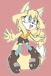 anthro blonde_hair blue_eyes boots bottomwear canid canine clothing dipstick_tail excited facial_markings fan_character fangs female footwear fox fur green_eyes hair happy head_markings hi_res knee_highs knee_socks legwear lexi_sermont_(sinamuna) long_hair mammal markings multicolored_body multicolored_fur multicolored_tail muzzle_(marking) pink_background pinstripes polka_dots sega short_sleeves shorts signature simple_background sinamuna snaggle_tooth snout snout_markings socks solo sonic_the_hedgehog_(series) tail tail_markings teeth thigh_highs two_tone_body two_tone_fur white_body white_fur wide_eyed yellow_body yellow_fur