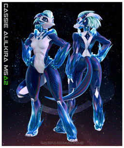 4_fingers 4_toes abs anthro black_body black_scales blue_body blue_eyes blue_scales border breasts butt chest_gem claws cosmic_background duo featureless_breasts featureless_crotch feet female fingers gem glistening glistening_body glistening_scales hair hand_on_hip hand_on_leg hand_on_own_leg hand_on_own_thigh hand_on_thigh hands_on_hips lips looking_at_viewer looking_back looking_back_at_viewer machine medium_breasts navel non-mammal_breasts non-mammal_navel scales short_hair sky smile smiling_at_viewer spikes spikes_(anatomy) standing star starry_background starry_sky tail teal_hair text toes white_body white_border white_scales wide_hips warfaremachine warfaremachine_(modeler) cassie_alilkira warfare_alilkira alien android biyemorph lizard reptile robot scalie 3d_(artwork) absurd_res character_name digital_media_(artwork) english_text full-length_portrait hi_res portrait watermark