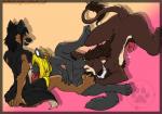 4_toes animal_genitalia animal_penis anthro black_hair black_nose blonde_hair blue_eyes bodily_fluids breasts brown_body brown_fur butt canine_genitalia canine_penis claws cunnilingus dripping ear_piercing erection feet fellatio female footprint fur genital_fluids genitals grey_body grey_fur group group_sex hair hindpaw interspecies long_hair male male/female male_penetrating nude open_mouth oral oral_penetration pawpads pawprint pawprint_tattoo paws penetration penile penile_spines penis piercing precum pulling_hair pussy sex simple_background soles spread_legs spreading tattoo teeth threesome toes touching_hair trio vaginal vaginal_penetration maimukai afevis_(character) genna ikenna canid canine canis domestic_dog felid german_shepherd herding_dog lion mammal pantherine pastoral_dog wolf 2013