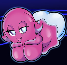 abstract_background big_breasts big_butt breasts bubble_butt butt curvy_figure eyelashes female looking_at_viewer not_furry outline pink_body pink_skin purple_eyes simple_background smile solo tongue tongue_out voluptuous wide_hips someth1ngoranother bandai_namco pac-man_(series) pac-man_and_the_ghostly_adventures pinky_(pac-man) ghost spirit 2022 absurd_res digital_media_(artwork) hi_res