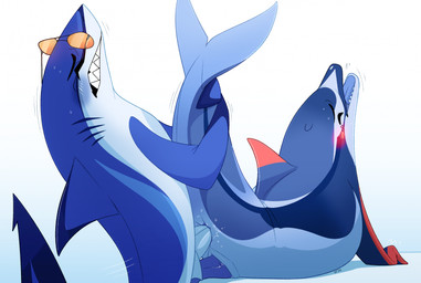 anal anal_penetration animal_genitalia animal_penis blue_body blue_fin blue_penis blush cetacean_genitalia cetacean_penis claspers dolphin_tail dorsal_fin duo erection eyes_closed eyewear feral feral_on_feral feral_penetrated feral_penetrating feral_penetrating_feral fin flippers genital_slit genitals glasses looking_pleasured male male/male male_feral male_penetrated male_penetrating male_penetrating_male open_mouth penetration penile penile_penetration penis penis_in_ass raised_tail sex shark_tail shark_teeth sharp_teeth simple_background tail tail_fin tapering_penis teeth tongue white_background dolphinproject dion_(dolphinproject) aquatic blue_shark bottlenose_dolphin cetacean dolphin fish mammal oceanic_dolphin requiem_shark shark toothed_whale 2026 hi_res