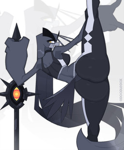 anthro big_breasts big_butt black_body black_bottomwear black_clothing black_feathers black_hair black_topwear bottomwear bra breasts butt choker clothing eyebrows feather_hands feathers female flexible furgonomic_bottomwear furgonomics hair holding_object holding_weapon huge_butt huge_hips jewelry long_hair looking_at_viewer looking_back looking_back_at_viewer melee_weapon necklace non-mammal_breasts one_leg_up raised_leg rear_view solo splits sports_bra spread_legs spreading standing sword tail tail_feathers thick_eyebrows tight_bottomwear tight_clothing topwear underwear vertical_splits weapon wide_hips yellow_eyes yoga doodledox ryz_harlok avian bird corvid corvus_(genus) crow oscine passerine hi_res