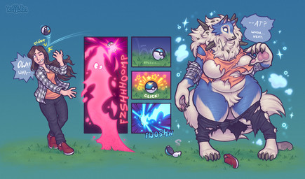 anthro before_and_after big_breasts blue_body blue_fur breasts claws clothing female fur hair human_to_anthro moon_ball pokeball pokemon_transformation simple_background solo species_transformation tail text torn_clothing transformation white_body white_fur keffotin nintendo pokemon canid canine generation_7_pokemon human lycanroc mammal midday_lycanroc pokemon_(species) shiny_pokemon 2025 english_text hi_res