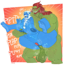 abdominal_bulge anal anal_penetration andromorph anus arm_hair balls beard blue_body blue_skin body_hair braided_beard braided_hair duo ear_piercing ear_ring erection eye_roll facial_hair fangs feet from_behind_position full_nelson full_nelson_position genital_raphe genitals green_body green_skin hair humanoid_feet humanoid_genitalia humanoid_on_humanoid humanoid_penetrated humanoid_penetrating humanoid_penetrating_humanoid humanoid_penis humanoid_pointy_ears intersex leg_hair looking_pleasured male male/male male_penetrated male_penetrating male_penetrating_male muscle_tone muscular muscular_andromorph muscular_humanoid muscular_intersex muscular_male nude onomatopoeia pecs penetration penile penile_penetration penis penis_in_ass piercing plantigrade pointy_ears pussy_tape raphe_(anatomy) red_hair ring_piercing scrotal_raphe scrotum_flap sex smile smirk smug smug_face smug_grin sound_effects tape teeth text tusks white_hair wide_eyed roly dark_elf elf humanoid orc 2025 english_text hi_res