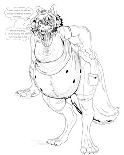 belly big_belly female long_tongue pregnant pregnant_female simple_background solo tail text tongue tongue_out white_background grindaviking mythology canid canine humanoid mammal mythological_canine mythological_creature werecanid werecanine werecreature werewolf 2019 4:5 black_and_white english_text monochrome