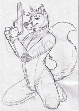 anthro bodysuit cheek_tuft clothed clothing facial_tuft glistening glistening_eyes gun hair holding_gun holding_object holding_ranged_weapon holding_weapon kneeling looking_at_viewer male male_anthro mouth_closed ranged_weapon short_hair simple_background skinsuit slim_anthro slim_male solo tail tight_clothing tuft weapon hufnaar canid canine fox mammal absurd_res hi_res monochrome sketch
