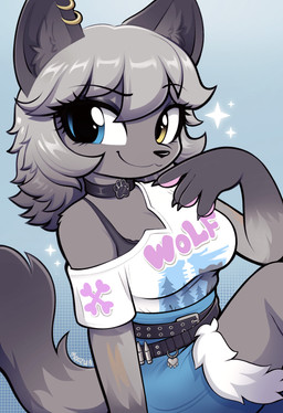 anthro bangs belt biped breasts clothed clothed_anthro clothed_female clothing eyebrows eyelashes female female_anthro fingers fur gloves_(marking) hair heterochromia looking_at_viewer markings medium_breasts pose short_hair solo tail text text_on_clothing text_on_topwear three-quarter_view topwear moozua epic_games fortnite wolfie_(fortnite) canid canine canis mammal wolf 2025 absurd_res cel_shading digital_drawing_(artwork) digital_media_(artwork) english_text hi_res portrait shaded three-quarter_portrait