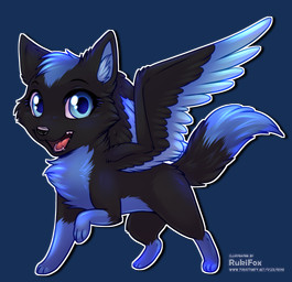 belly black_body blue_belly blue_eyes chibi female feral side_view simple_background solo transparent_background wings rukifox luna_(jennx3) canid canine canis mammal wolf alpha_channel
