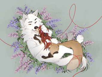 black_markings black_nose dipstick_tail duo female female_feral female_on_top feral flower fur hair larger_male long_hair looking_at_another looking_at_partner lying lying_on_another male male/female male_feral male_on_bottom markings nose_to_nose on_back on_bottom on_top open_mouth plant red_hair romantic romantic_couple simple_background size_difference smaller_female smile tail tail_markings tan_body tan_fur white_body white_fur azzai canid canine canis fox mammal wolf 2024 4:3 colored colored_sketch digital_drawing_(artwork) digital_media_(artwork) shaded sketch