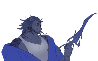 anthro beard blue_beard blue_body blue_facial_hair blue_fur blue_hair clothed clothing facial_hair fur hair holding_melee_weapon holding_object holding_sword holding_weapon male male_anthro melee_weapon mouth_closed muscular muscular_anthro muscular_male narrowed_eyes simple_background solo sword weapon white_background edvardiko final_fantasy final_fantasy_xiv square_enix ed_(edvardiko) felid hrothgar mammal bust_portrait hi_res portrait