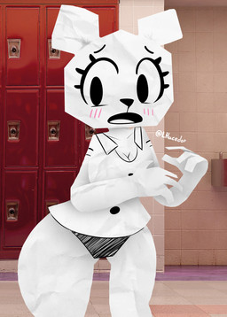 anthro blush blush_lines clothing dot_eyes embarrassed eyelashes female open_mouth panties paper school_uniform simple_eyes solo standing thick_thighs underwear uniform white_body wide_hips kaiser_grr cartoon_network the_amazing_world_of_gumball teri_(tawog) paper_creature hi_res