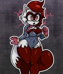 anthro black_clothing black_leotard breasts clothed clothed_anthro clothed_female clothing female fur gloves hair handwear leotard mind_control multicolored_body multicolored_fur red_body red_clothing red_eyes red_fur red_gloves red_hair red_handwear solo tail two_tone_body two_tone_fur white_body white_fur wide_hips broth_nsfw fan_character jaz_the_ferret domestic_ferret mammal mustelid musteline true_musteline weasel 2025 hi_res