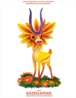 ambiguous_gender black_body black_fur brown_eyes feral flower flower_ears fur gazania horn humor orange_body orange_fur plant pun purple_body purple_fur simple_background solo tan_body tan_fur text visual_pun white_background yellow_body yellow_fur piper_thibodeau antelope bovid gazelle mammal digital_media_(artwork) digital_painting_(artwork) english_text painting_(artwork) url