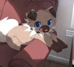 ambiguous_gender blue_eyes feral fur licking licking_lips looking_at_viewer paws solo tan_body tan_fur tongue tongue_out white_body white_fur olyester nintendo pokemon canid canine generation_7_pokemon mammal pokemon_(species) rockruff 2024 signature