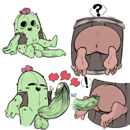 4_fingers 5_toes ambiguous_gender anal anal_penetration anthro ass_on_display balls barrel blush blush_lines butt cactus cheeky_smile dark_body dark_skin darkened_genitalia darkened_glans duo erection exclamation_point featureless_feet feet fingers flaccid flower_on_head foreskin genitals glans glory_hole green_balls green_body green_glans green_penis green_skin hollow_eyes hollow_mouth human_on_anthro humanoid_feet humanoid_genitalia humanoid_penis interspecies lightened_soles long_penis male on_model open_mouth penetration penis pink_spikes plant plantigrade public public_exposure question shortstack shortstack_male simple_background sitting size_difference smile soles spikes squinted_eyes standing toes vein veiny_penis white_background garlicjrart brawl_stars supercell_(company) spike_(brawl_stars) cactus_creature elemental_creature flora_fauna human mammal 1:1 2023 digital_drawing_(artwork) digital_media_(artwork) ibispaint_(artwork) spanish_description translated_description