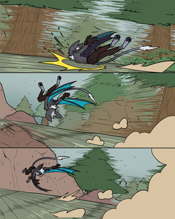 anthro blood blue_wings bodily_fluids clothed clothing falling forest male plant rolling solo speed_lines topless tree wings 60percentscalie vauruk bat mammal 4:5 comic digital_media_(artwork) hi_res